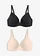 Sutien cu cupe vătuite, fără armătură cu bumbac (set/2 buc.), culoare: negru+bej nisipiu