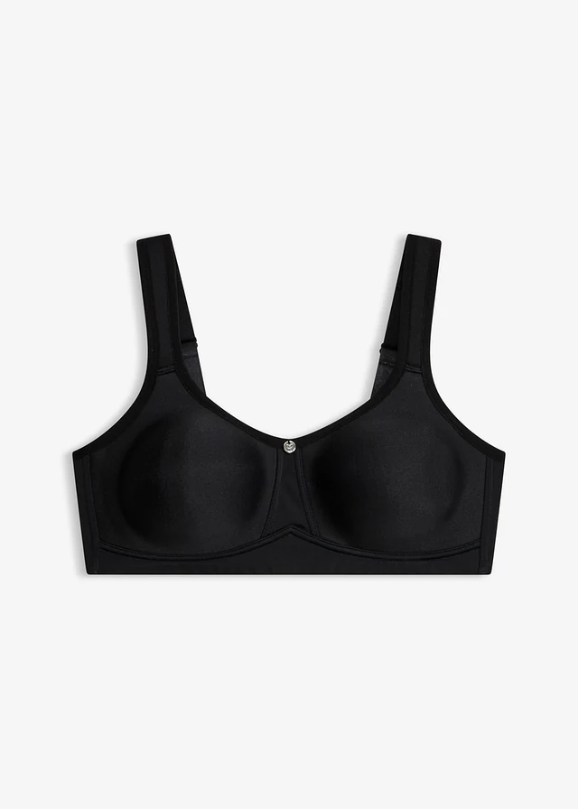Sutien din material tip spacer, fără armătură, cu cupe vătuite • negru • magazin bonprix