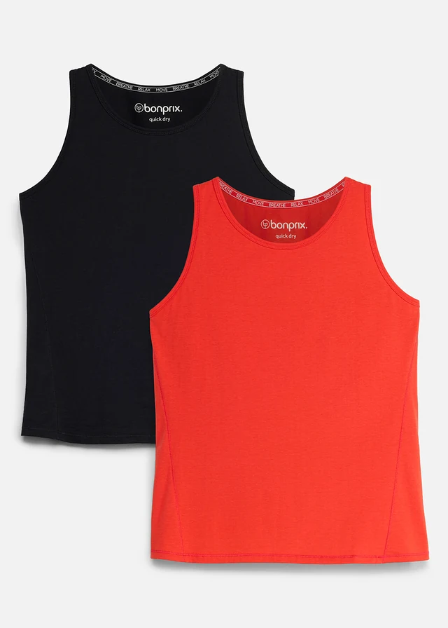 Top sport cu uscare rapidă (set/2 buc.), culoare: negru+roșu intens