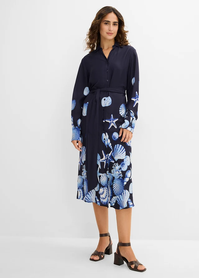 Overhemdjurk van soepele viscose • donkerblauw met print • product-page.page-title-suffix