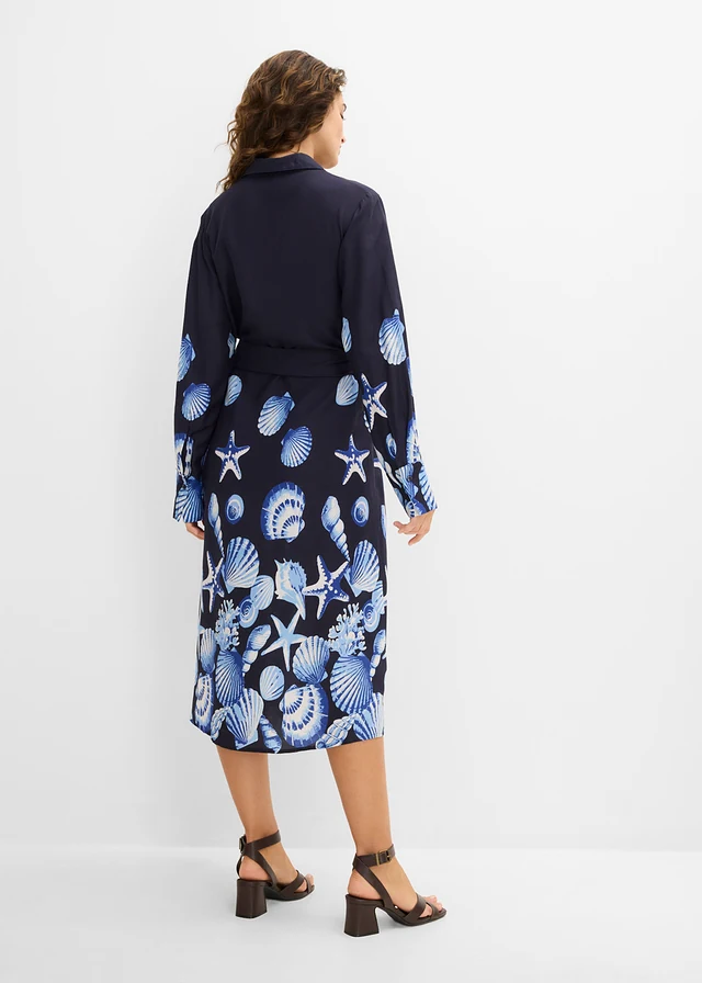 Robe chemise en viscose fluide • bleu foncé imprimé • product-page.page-title-suffix