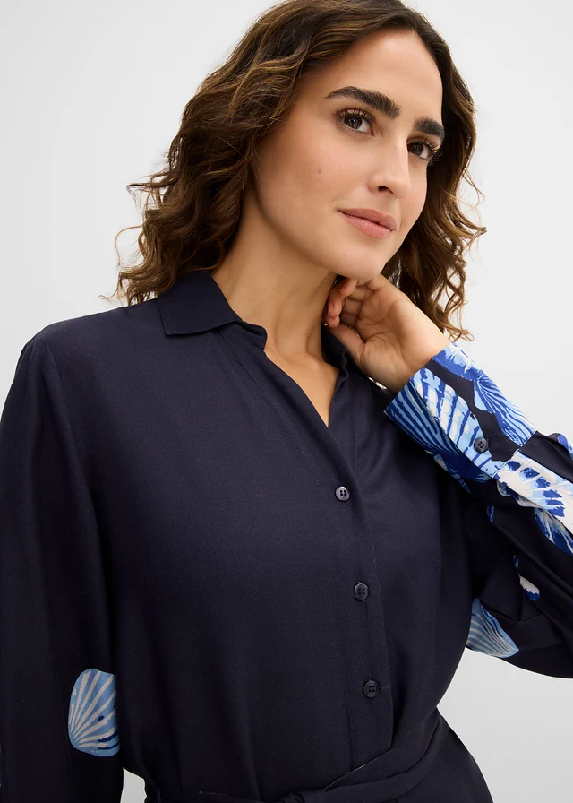 Overhemdjurk van soepele viscose • donkerblauw met print • product-page.page-title-suffix