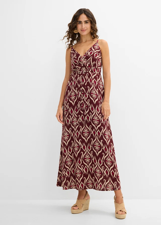 Robe longue en viscose fluide, Couleur: rouge érable imprimé