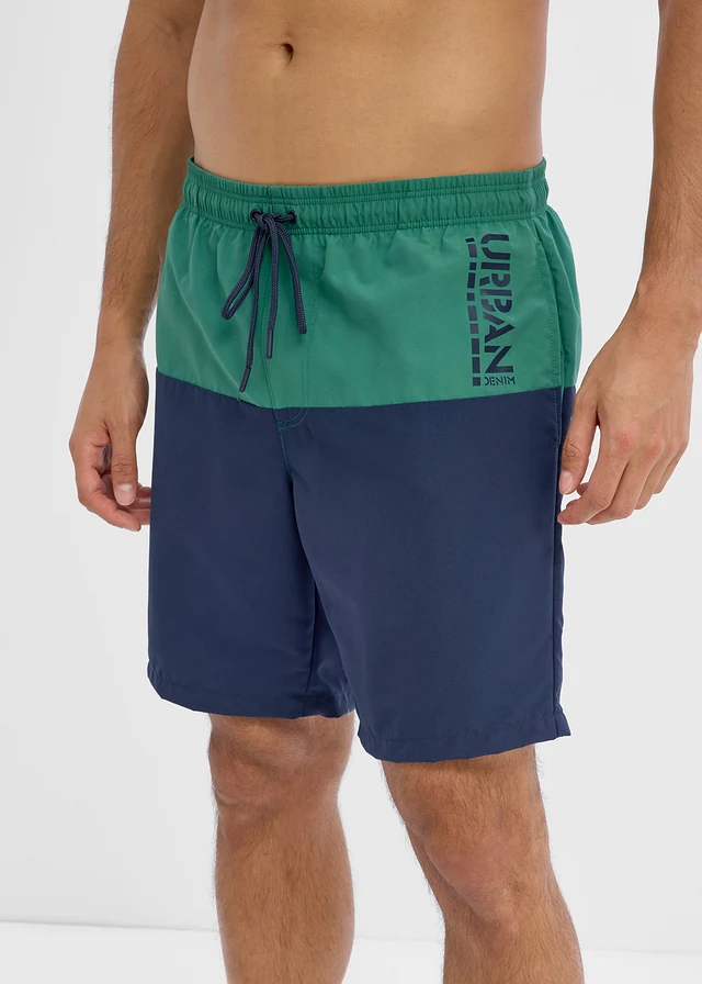 Șort de baie cu model colorblocking • verde închis-bleumarin • magazin bonprix