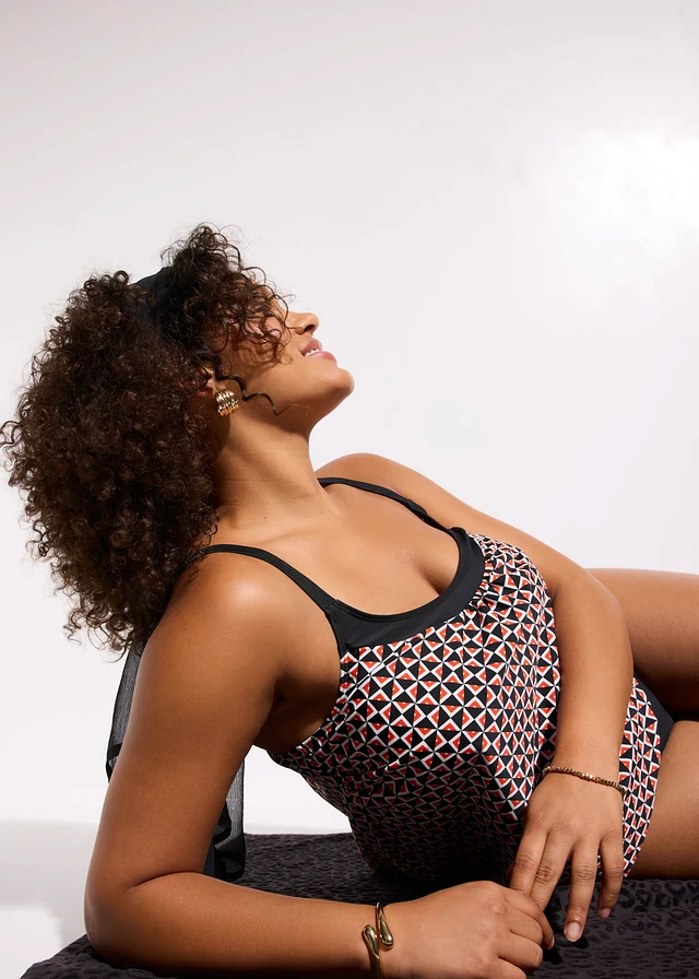 Oversized tankini (2-dlg. set) • wit/zwart/donkeroranje plus size • product-page.page-title-suffix
