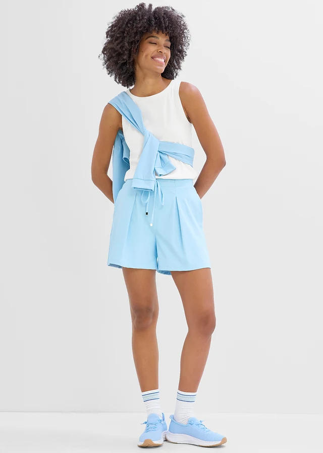 Short ultra léger à plis décoratifs, séchage rapide, Couleur: bleu clair
