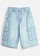 Lange jeans bermuda met verstelbare tailleband, baggy fit, Kleur: lichtblauw denim