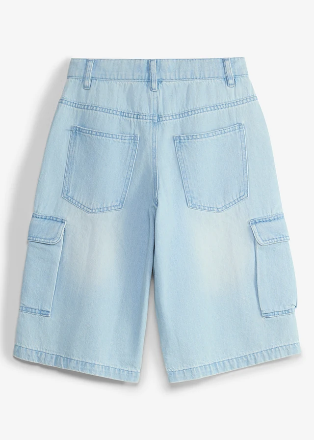 Dlouhé džínové bermudy s nastavitelným pasem, střih Baggy Fit, barva: světle modrý denim