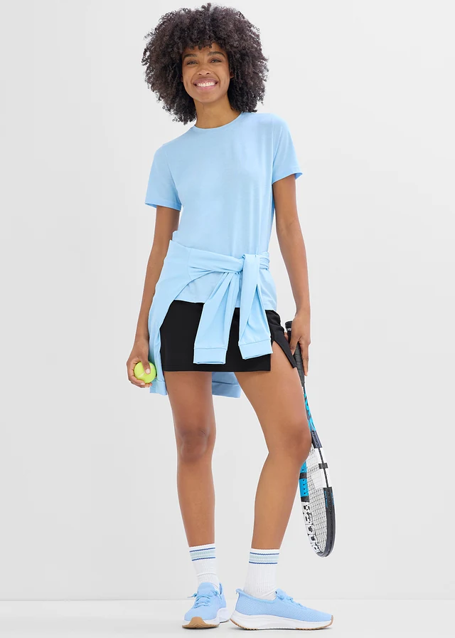 Sportowy T-shirt z bawełną (2 pary), szybkoschnący • czarny+jasnoniebieski • sklep bonprix