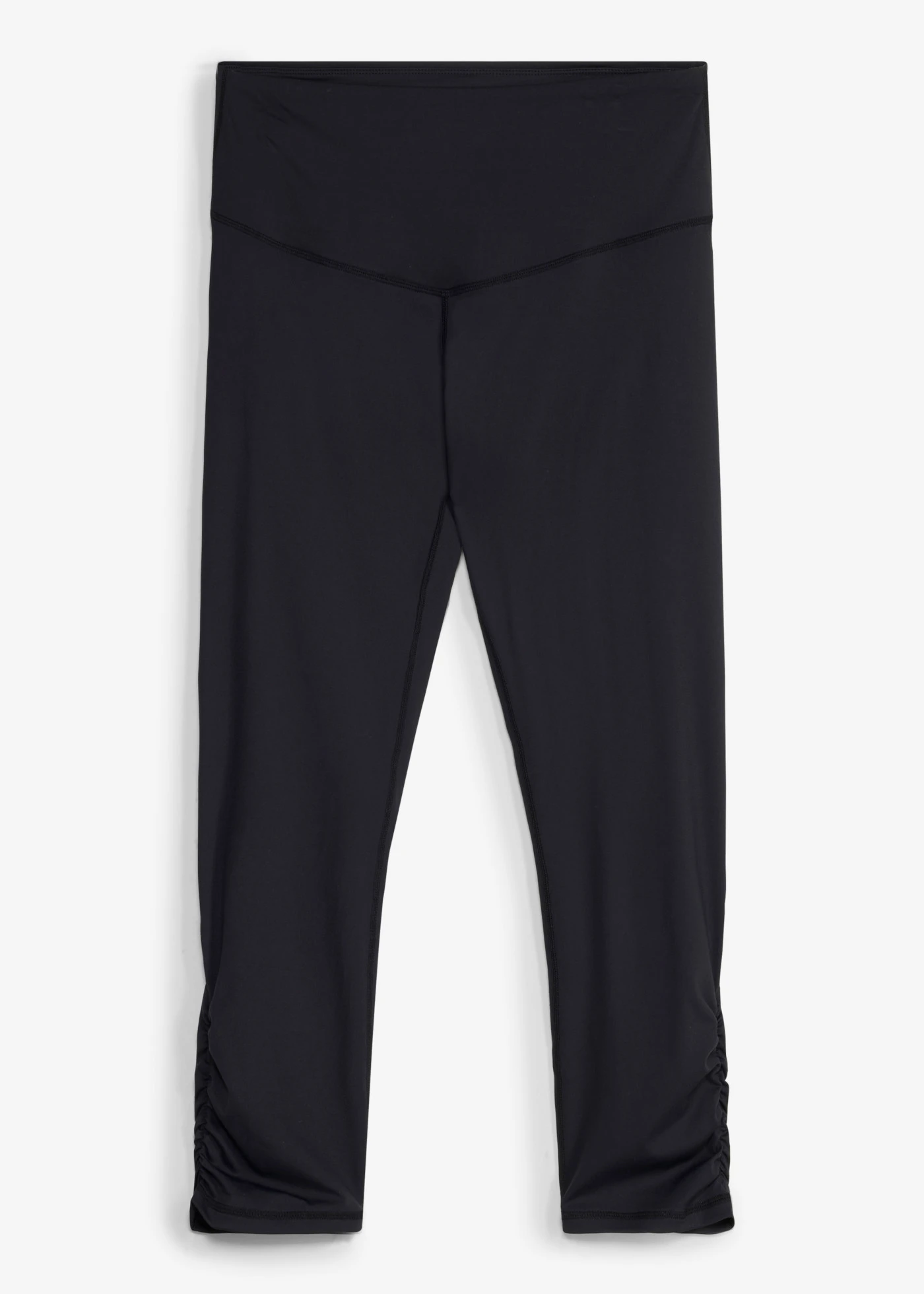 Colanți sport capri din material ultrasubțire cu uscare rapidă, model cu încrețituri • negru • magazin bonprix