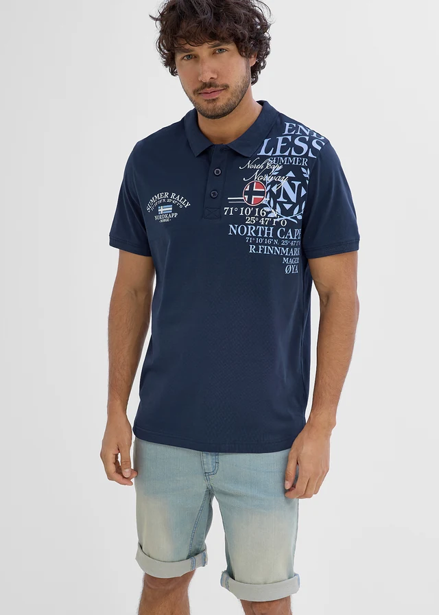 Polo en jersey en coton, Couleur: bleu foncé imprimé