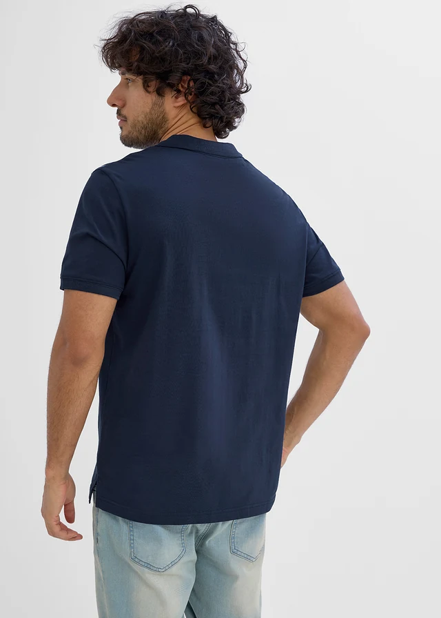 Bluză polo din jerse din bumbac organic, cu mânecă scurtă • bleumarin cu imprimeu • magazin bonprix