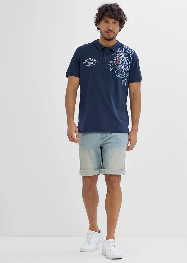 Polo en jersey en coton, Couleur: bleu foncé imprimé