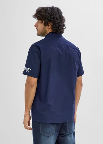 Chemise manches courtes 100% coton • bleu foncé imprimé • Boutique bonprix