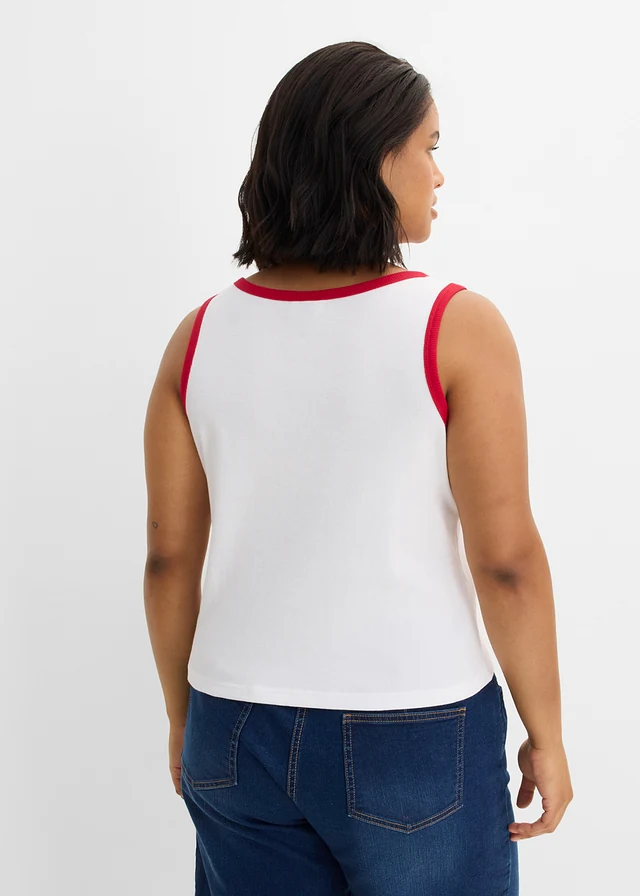 Top côtelé 100% coton, Couleur: blanc/rouge