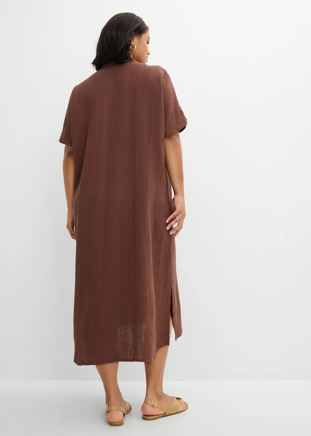 Kaftan jurk van zachte mousseline, Kleur: bruin