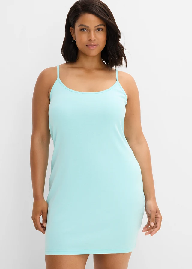 Jurk met spaghettibandjes van puur katoen (set van 2), Kleur: blauwpetrol/aquablauw