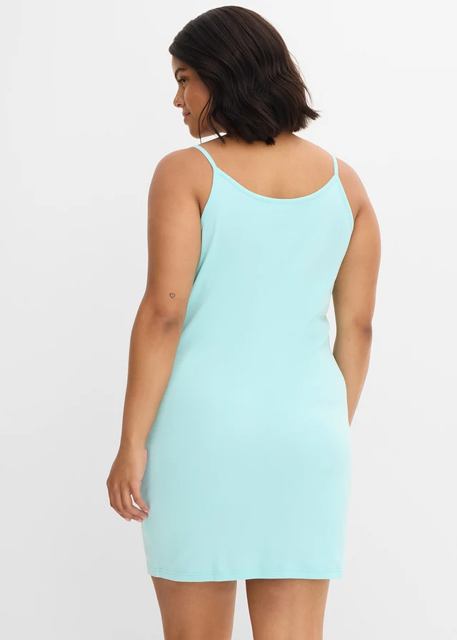 Jurk met spaghettibandjes van puur katoen (set van 2), Kleur: blauwpetrol/aquablauw