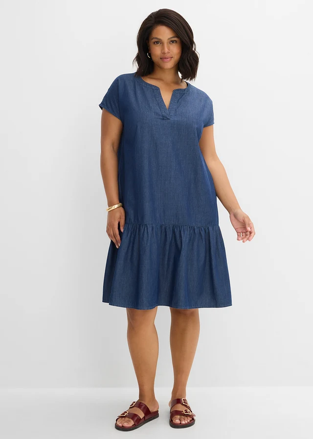 Robe tunique en jean 100% coton, Couleur: bleu denim