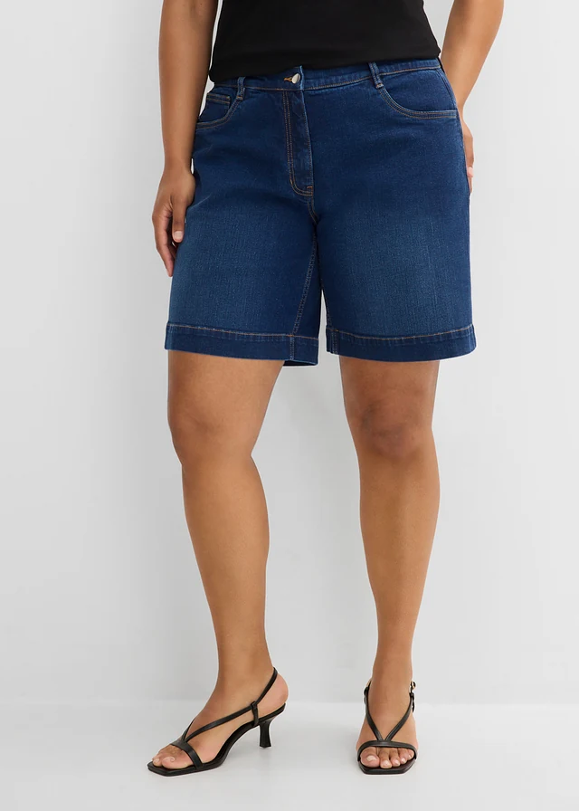 Džínové bermudy Mid Waist, z organické bavlny, barva: tmavě modrý denim used