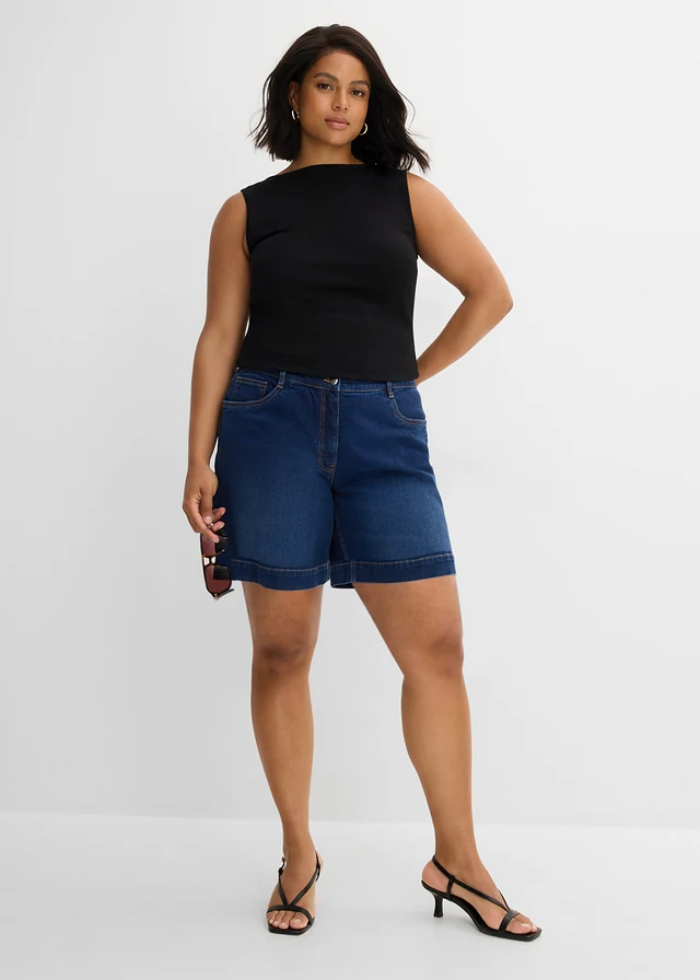 Jeansbermuda van biologisch katoen, mid waist, Kleur: donkerblauw denim used
