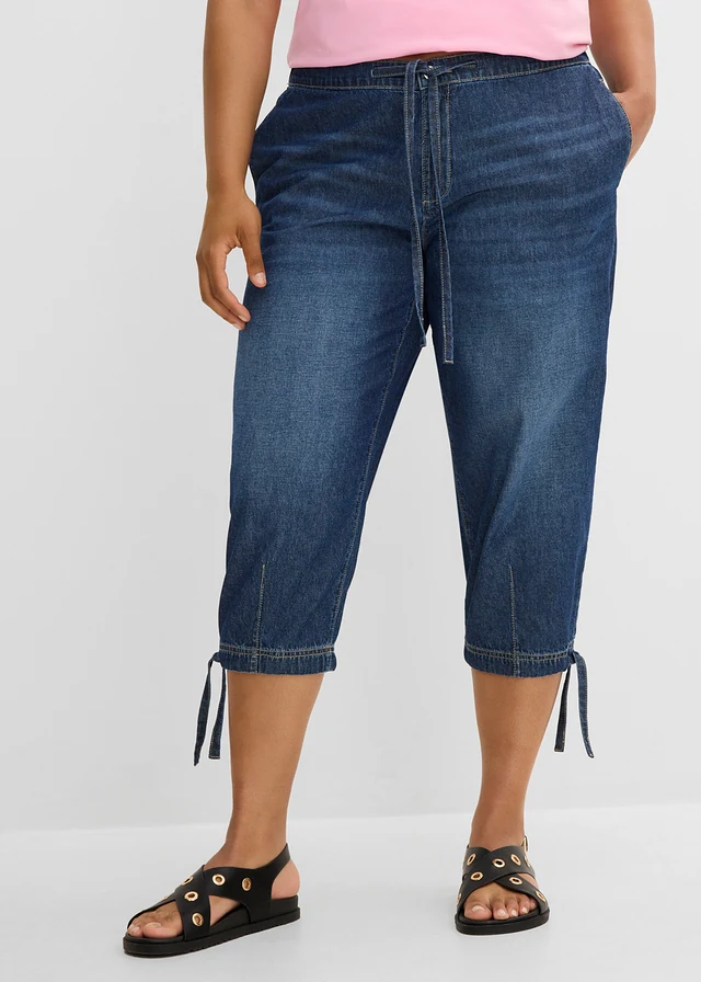 Barrel jeans mid waist, cropped, Kleur: blauw denim used
