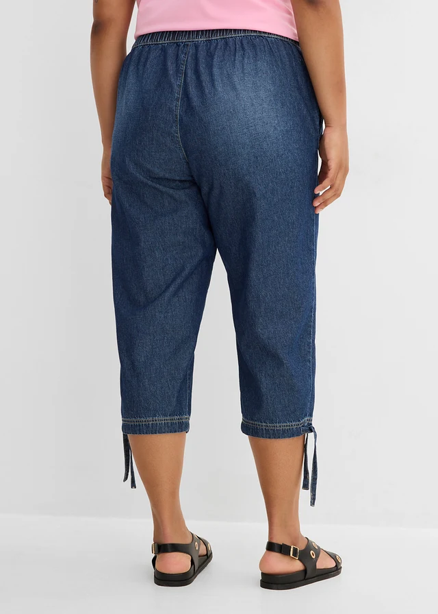 Barrel jeans mid waist, cropped, Kleur: blauw denim used