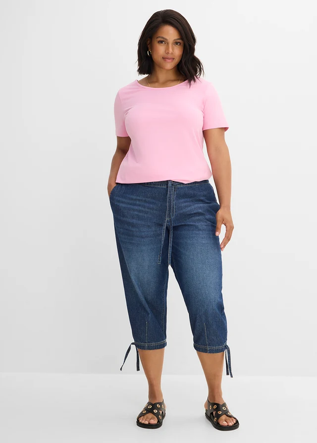 Barrel jeans mid waist, cropped, Kleur: blauw denim used