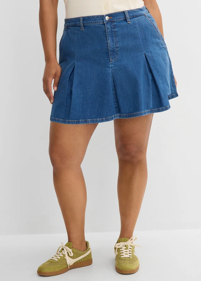 Spijkerrok mid waist, met plooien, Kleur: blauw denim used