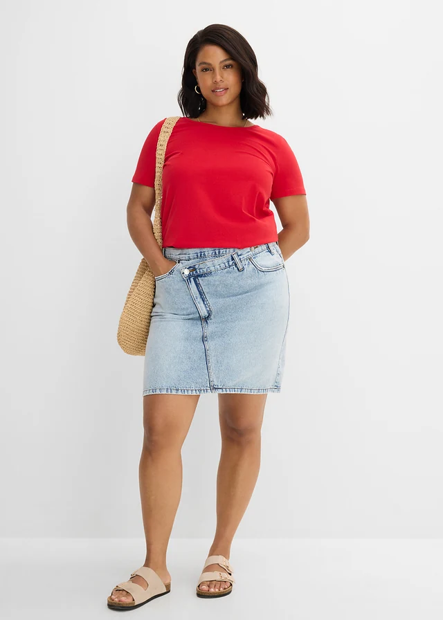 Jupe en jean à fermeture décalée asymétrique, Couleur: bleu glacier denim used