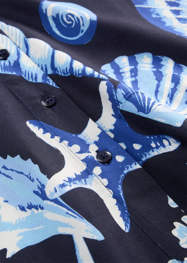 Overhemdjurk van soepele viscose • donkerblauw met print • product-page.page-title-suffix