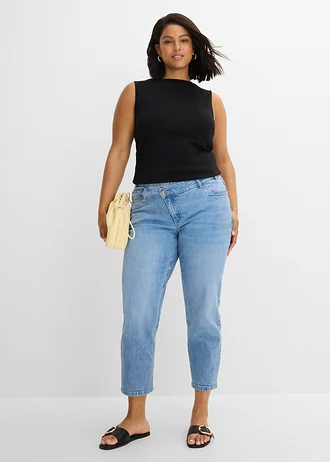 Jeansy mom, high waist, kolor: jasnoniebieski denim "used"