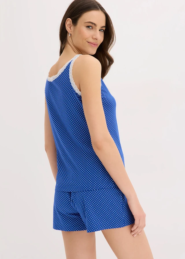 Pyjashort avec dentelle, Couleur: bleu cobalt pois