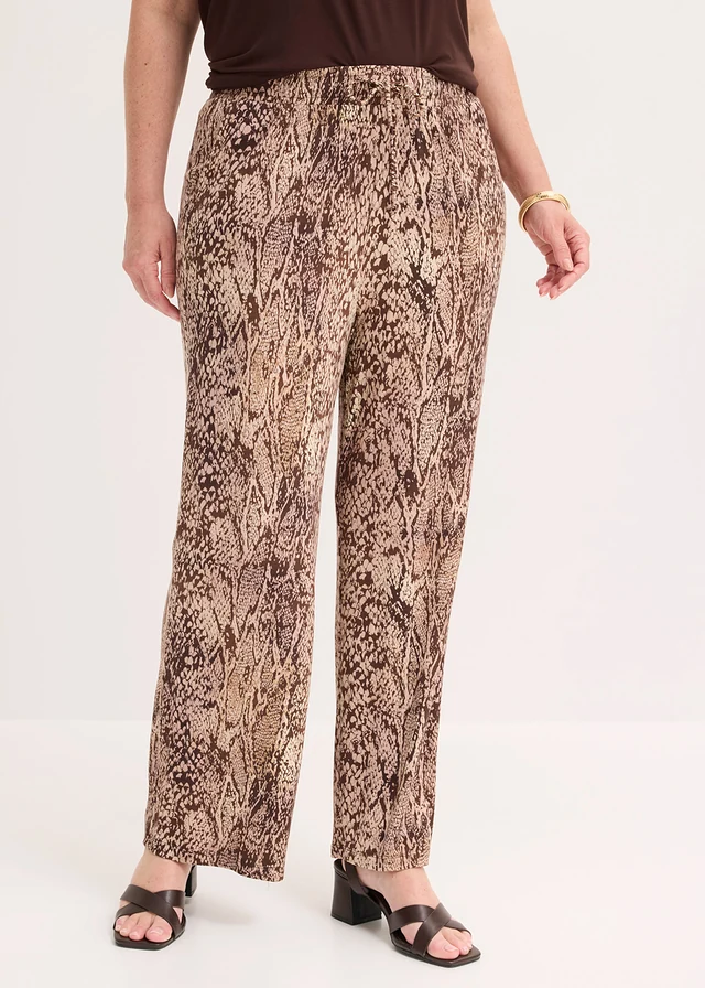 Jersey broek van soepele viscose, Kleur: lichtsand slangenprint