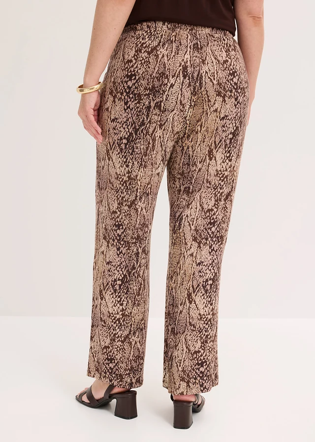 Jersey broek van soepele viscose, Kleur: lichtsand slangenprint