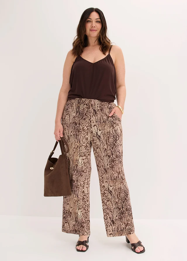 Jersey broek van soepele viscose, Kleur: lichtsand slangenprint
