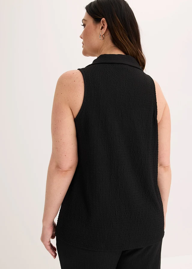 Top en crêpe texturé, Couleur: noir