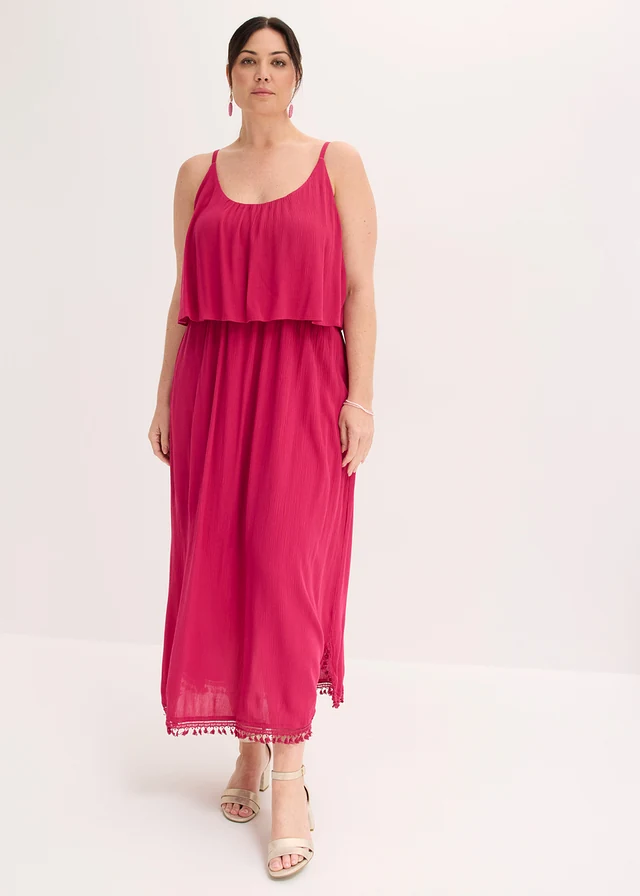 Robe longue en viscose texturée, Couleur: magenta