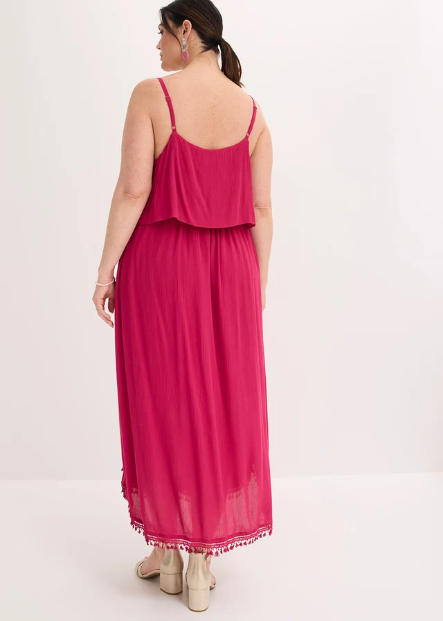 Robe longue en viscose texturée, Couleur: magenta