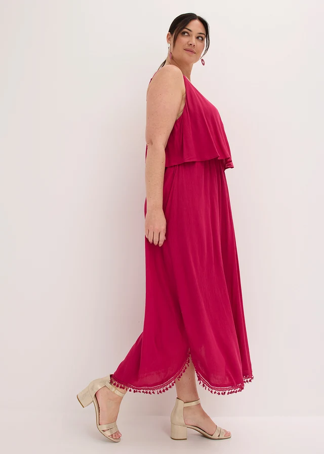 Robe longue en viscose texturée, Couleur: magenta
