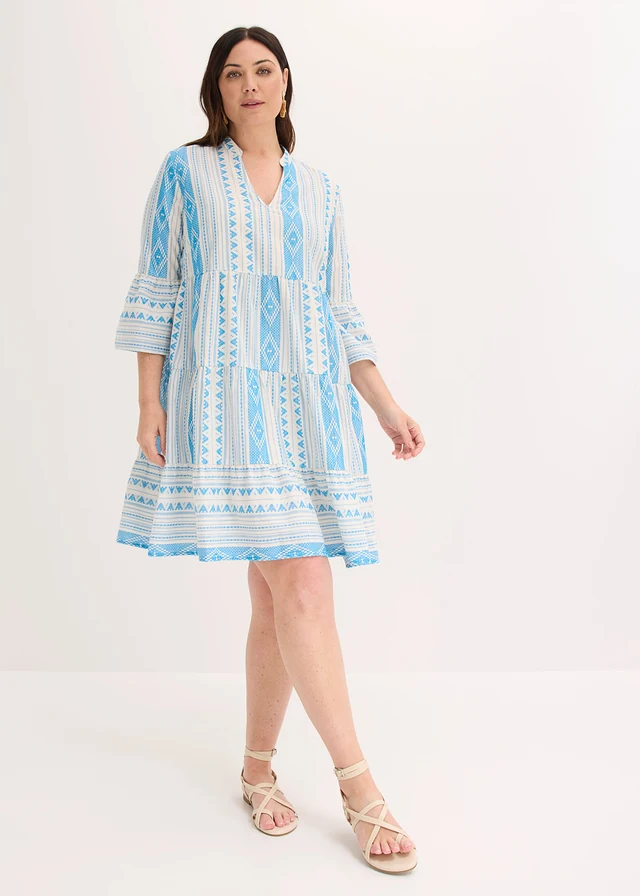 Robe-tunique, Couleur: écru-bleu méditerranée