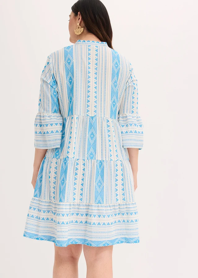 Robe-tunique, Couleur: écru-bleu méditerranée