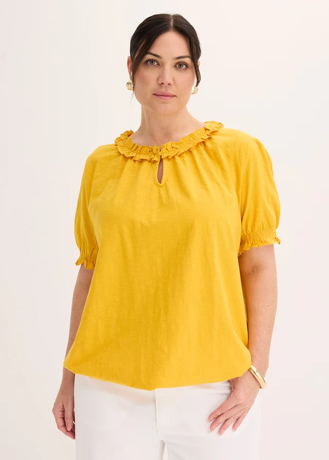 T-shirt en coton, Couleur: jaune safran