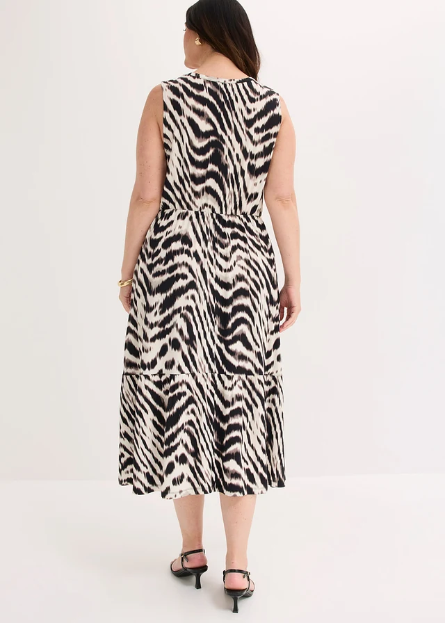 Jersey jurk van een zachte viscosemix, Kleur: zebraprint beige-zwart