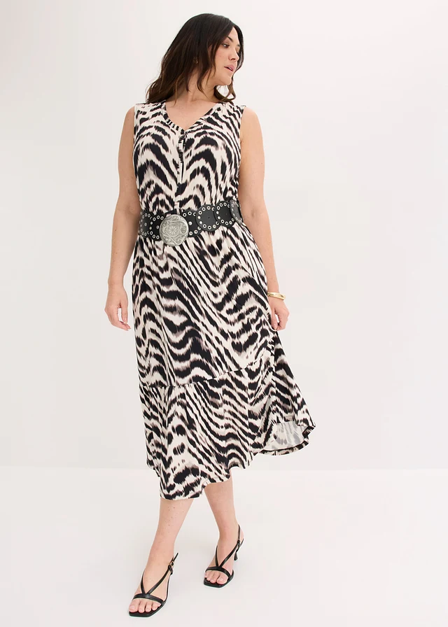 Robe douce en jersey viscose, Couleur: beige-noir imprimé zèbre