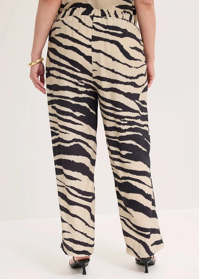 Palazzo broek van een soepele viscosemix, Kleur: zebraprint beige-zwart