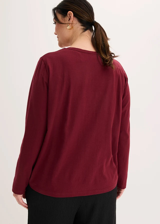 Kanten shirt van puur katoen, Kleur: esdoornrood