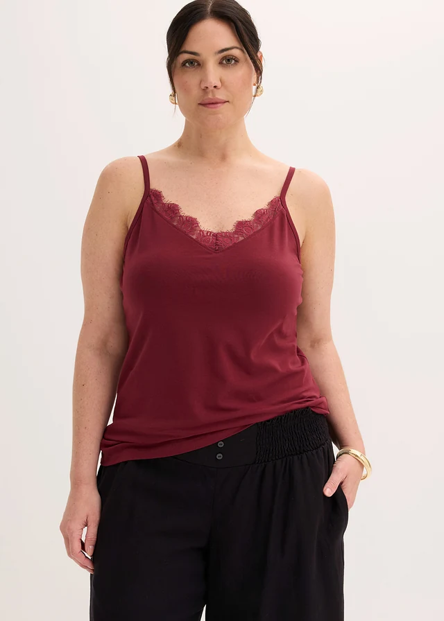 Topje met kant (set van 2), Kleur: esdoornrood+zwart