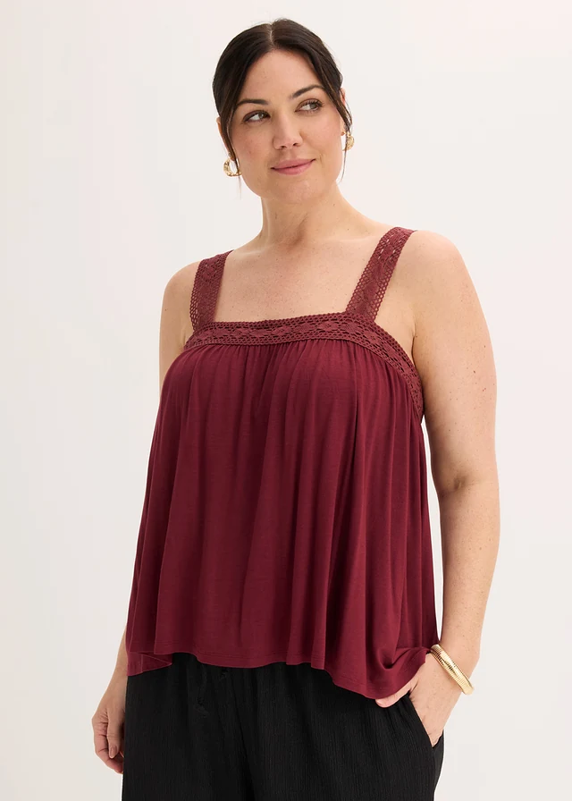 Top van zachte viscose, Kleur: esdoornrood