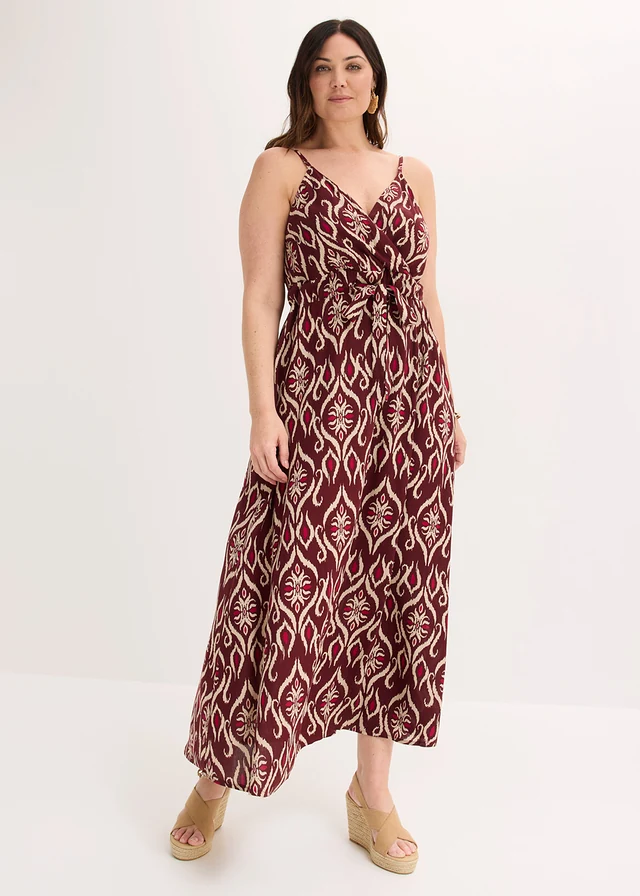 Maxi jurk van soepele viscose, Kleur: esdoornrood gedessineerd